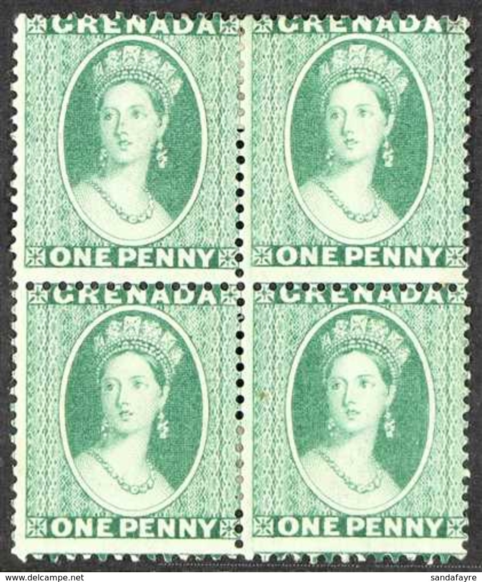 1875  1d Green, Wmk Large Star Upright, BLOCK OF FOUR, SG 14, Mint, Original Gum, Ex "Mayfair" Find. For More Images, Pl - Grenada (...-1974)