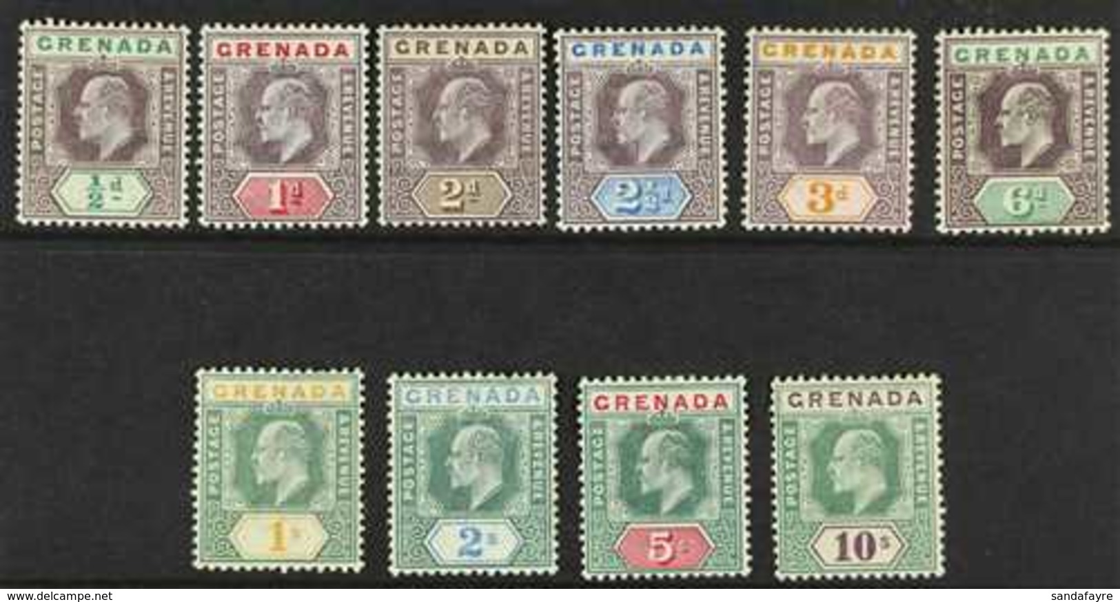 1902  Ed VII Set Complete, Wmk CA, SG 57/66, Fine To Very Fine Mint. (10 Stamps) For More Images, Please Visit Http://ww - Grenada (...-1974)