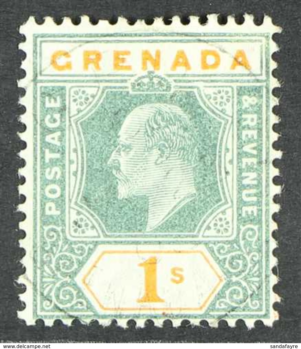 1904-06  1s Green And Orange With 'DAMAGED FRAME AND CROWN' SG 73a (as Yet Unlisted, This Is The Discovery Example), Ver - Grenade (...-1974)