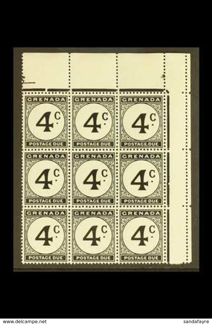 POSTAGE DUES  1952 4c Black WATERMARK ERROR ST. EDWARD CROWN, SG D16b, Within Superb Never Hinged Mint Upper Right Corne - Grenade (...-1974)