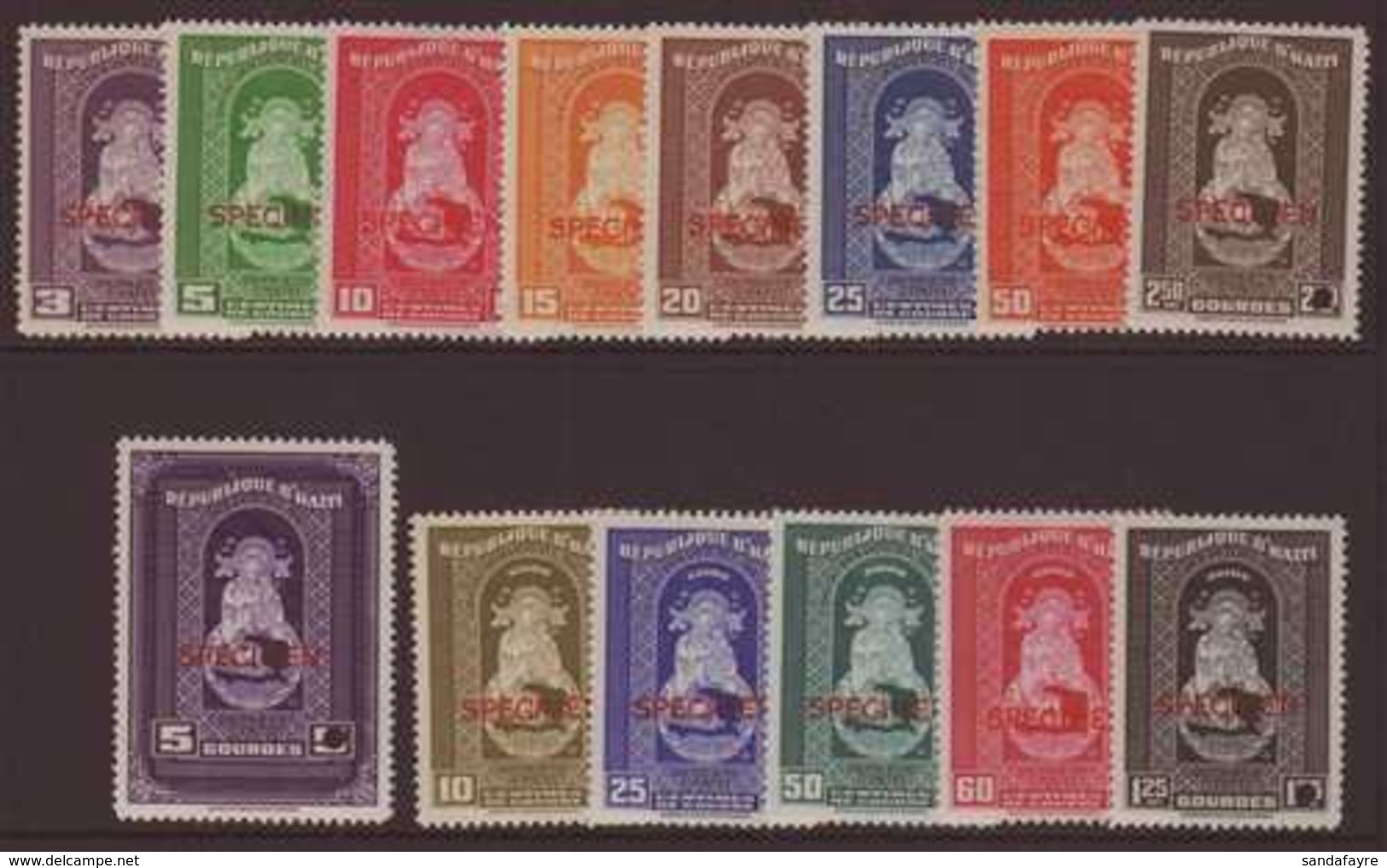 SPECIMENS  1942 "Madonna & Child, Postage & Airmails Set, SG 343/56, Never Hinged Mint, With Security Punch Holes (14 St - Haïti