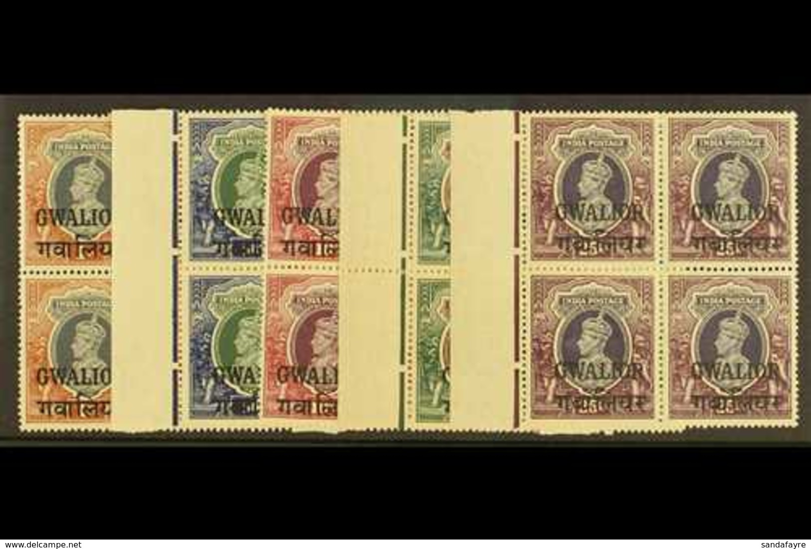 GWALIOR  1938-48 NEVER HINGED MINT KGVI High Value Marginal BLOCKS OF 4 Range To 25r Including 1r (SG 112) & 5r To 25r ( - Autres & Non Classés