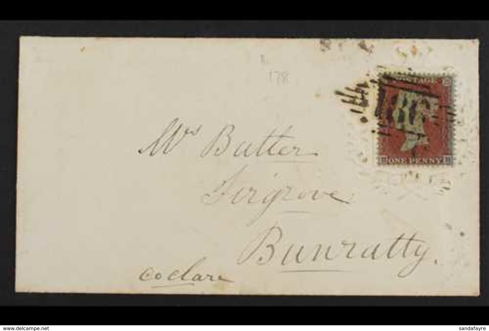 1854  (16 Oct) Envelope With 1d Red-brown Perf 16 On Blued Paper (SG 17, From Plate 178) Set Neatly Within A Fancy Embos - Andere & Zonder Classificatie