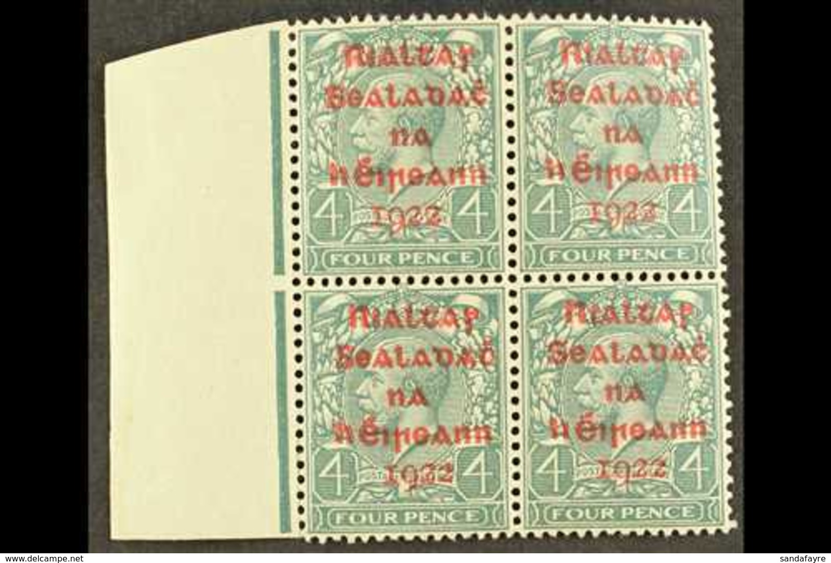 1922 DOLLARD  4d Grey-green With Carmine Overprint, SG 6c, Superb Nhm Left Marginal Block Of Four. For More Images, Plea - Autres & Non Classés