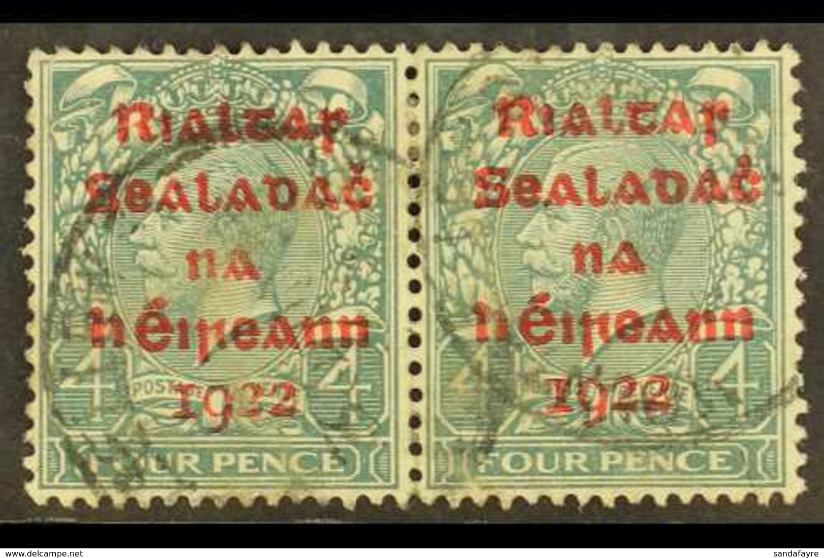 1922 DOLLARD  4d Grey Green With Carmine Overprint, SG 6c, Horizontal Pair, Fine Cds Used.  For More Images, Please Visi - Andere & Zonder Classificatie