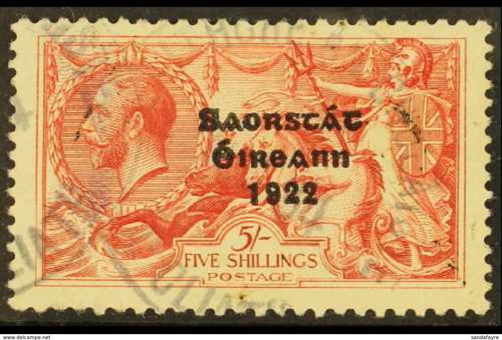 1922-23  5s Rose-carmine Seahorse, SG 65, Showing Broken Visor Line (Hib. T60h), Fine Cds Used.  For More Images, Please - Autres & Non Classés