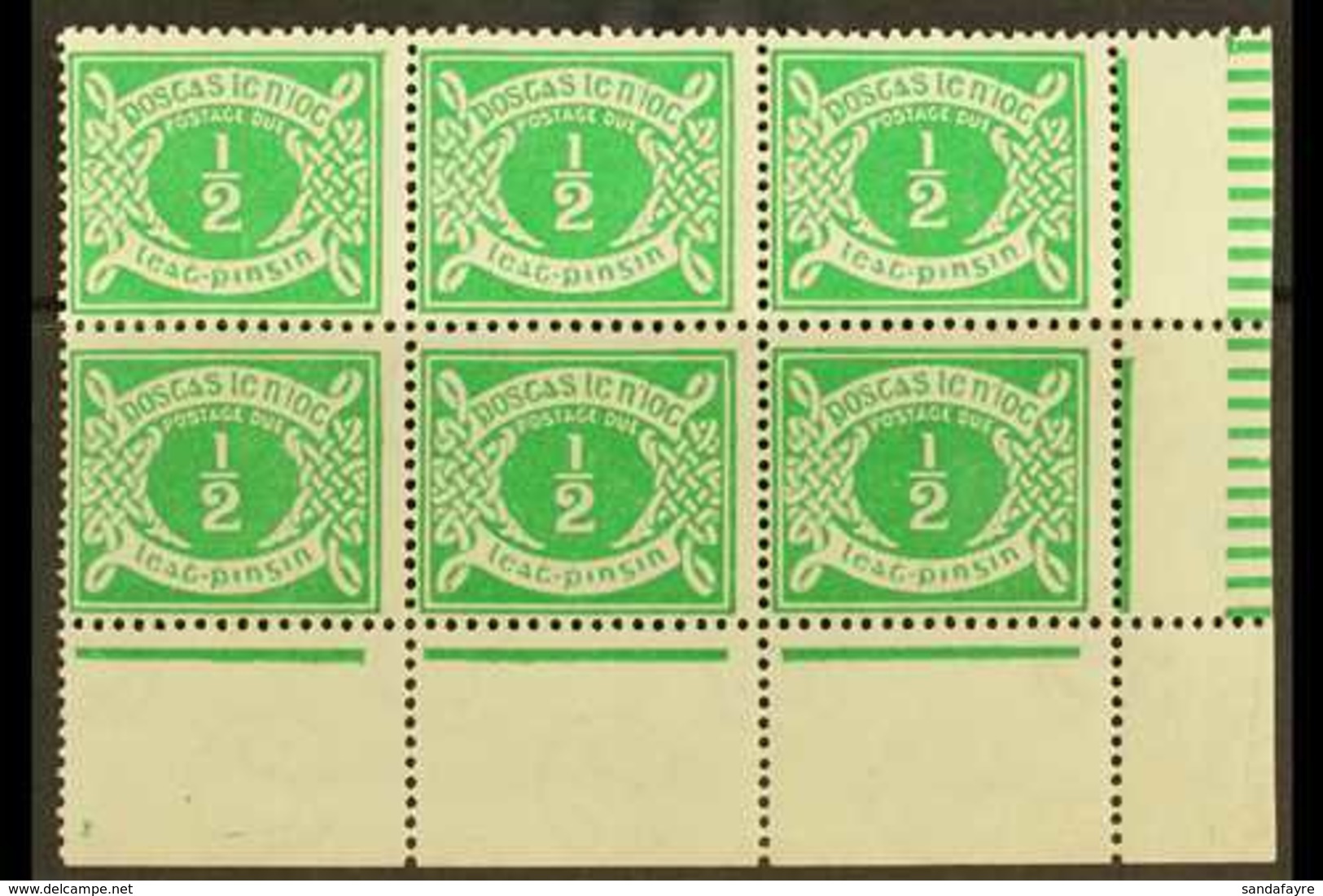 1925 POSTAGE DUE  ½d Emerald Green, SG D1, Fine Mint Lower Right Corner Block Of Six, Showing Pillared Margin, Four Are  - Andere & Zonder Classificatie