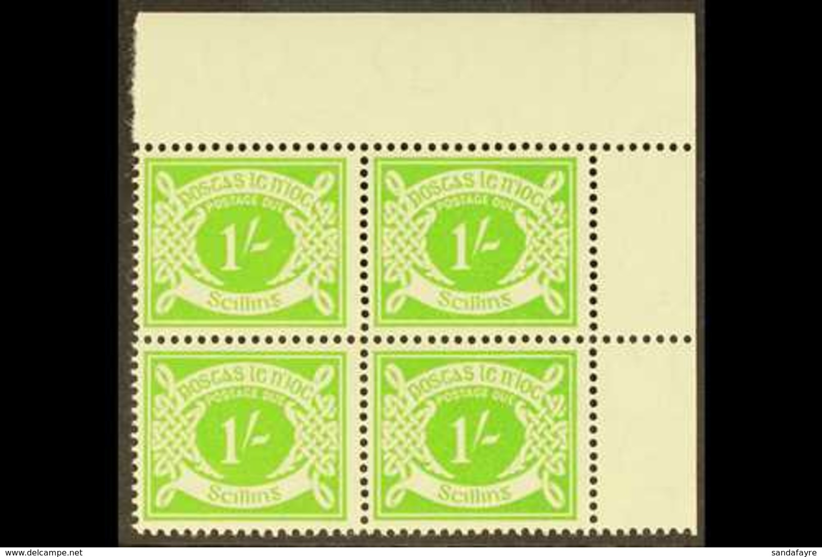 POSTAGE DUE  1940-70 1s Apple-green With WATERMARK SIDEWAYS Variety, SG 14a, A Superb Never Hinged Mint Top Right Corner - Andere & Zonder Classificatie