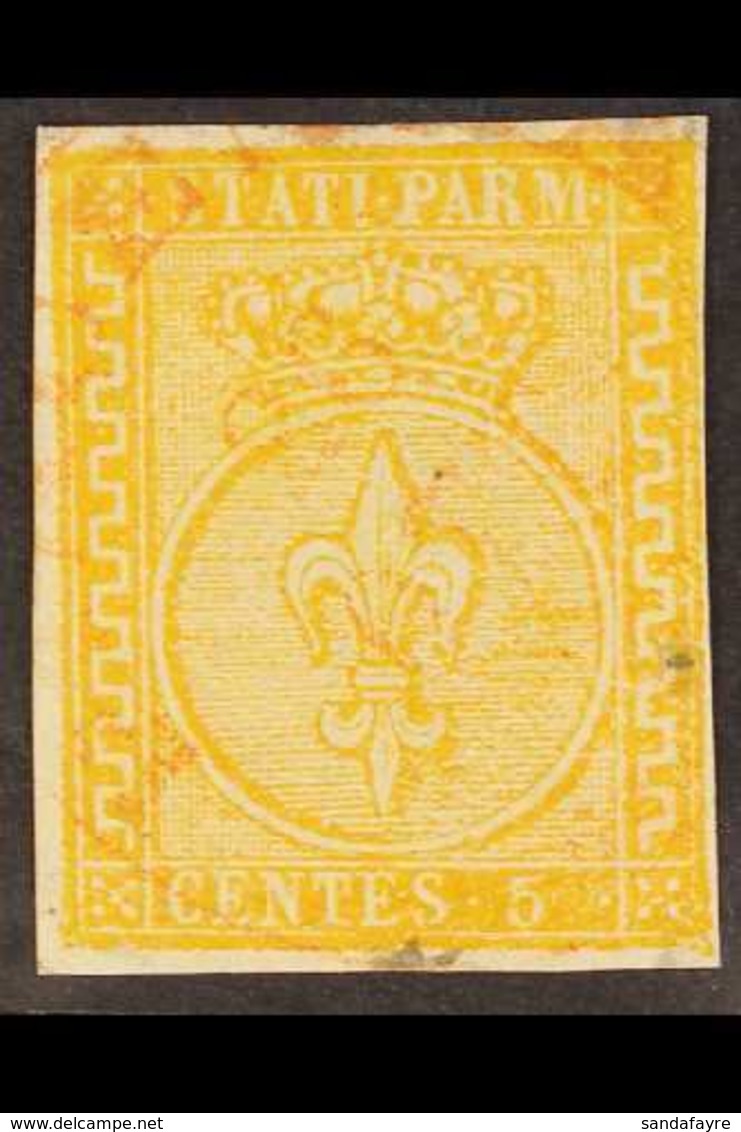 PARMA  1853 5c Yellow Orange, Sass 6, Fine Used With Clear To Large Margins And Light Red Cds Cancel. Cat Sass €1400 (£1 - Non Classés