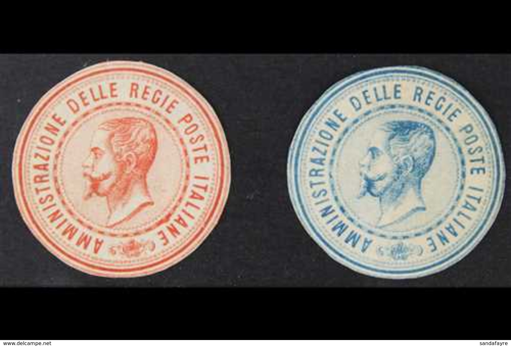 1864 PACKAGE SEAL ESSAYS.  An Attractive Duo Of Small Format Circular Package Seal Essays In Blue & Red. Lovely Conditio - Zonder Classificatie