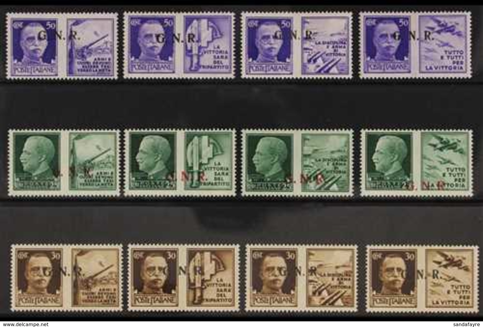 ITALIAN SOCIAL REPUBLIC  1944 "G.N.R." Overprints On War Propaganda Issue Complete Basic Set (Sassone 13/24, SG 21/32),  - Non Classés