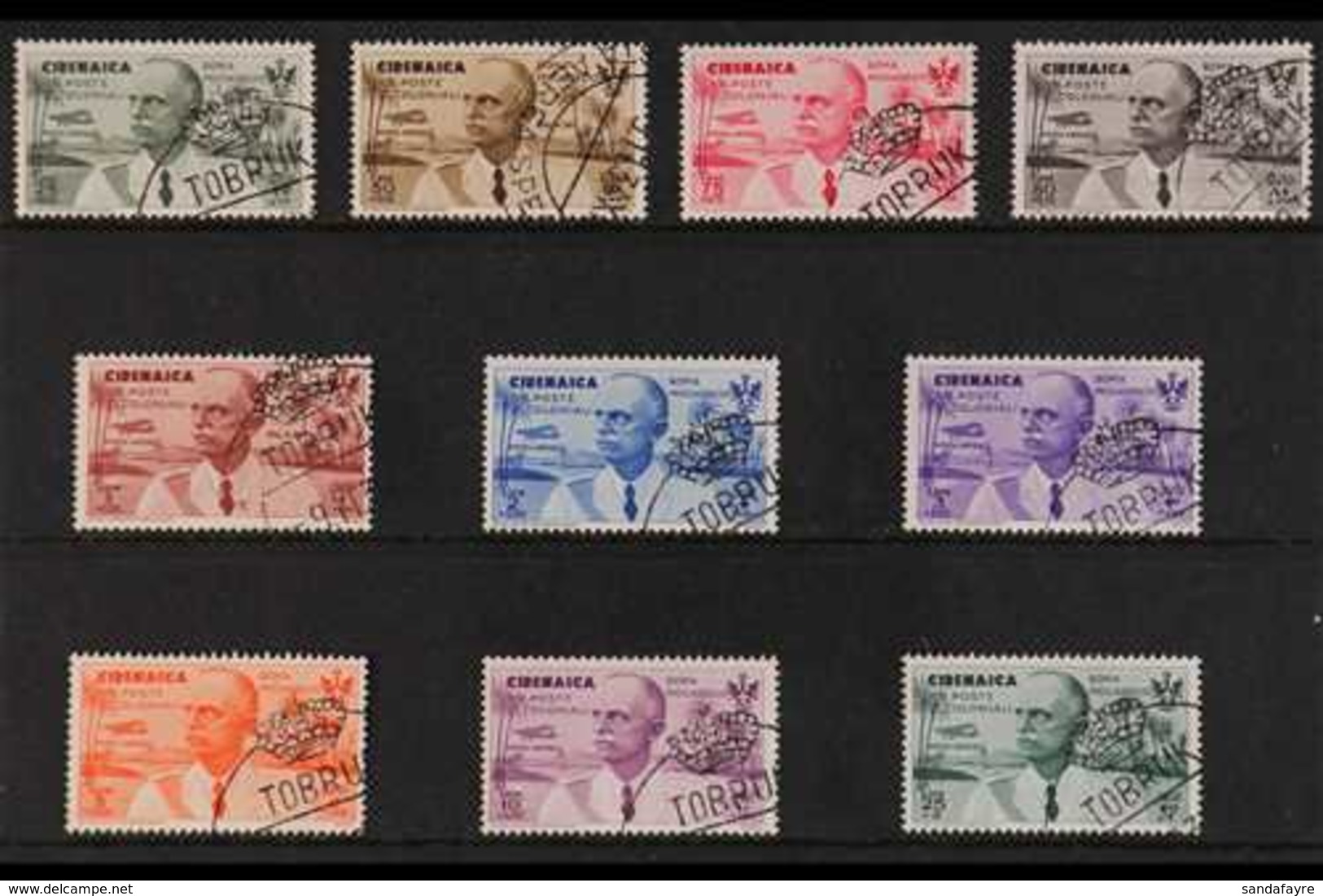 CYRENAICA  1934 AIR Rome-Mogadiscio Flight Complete Set (Sass. S. 30, SG 126/35), Very Fine Used. (10 Stamps) For More I - Autres & Non Classés