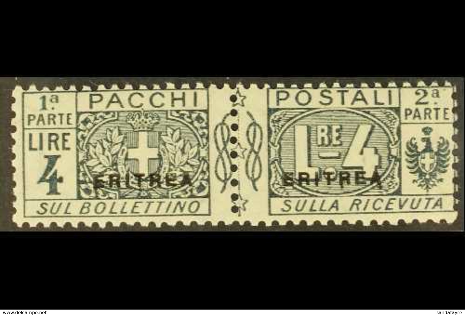 ERITREA  PARCEL POST 1916 4L Slate With Small "ERITREA" Overprint, Sassone 8 Or SG P60, Fine Mint Horizontal Pair, Signe - Autres & Non Classés