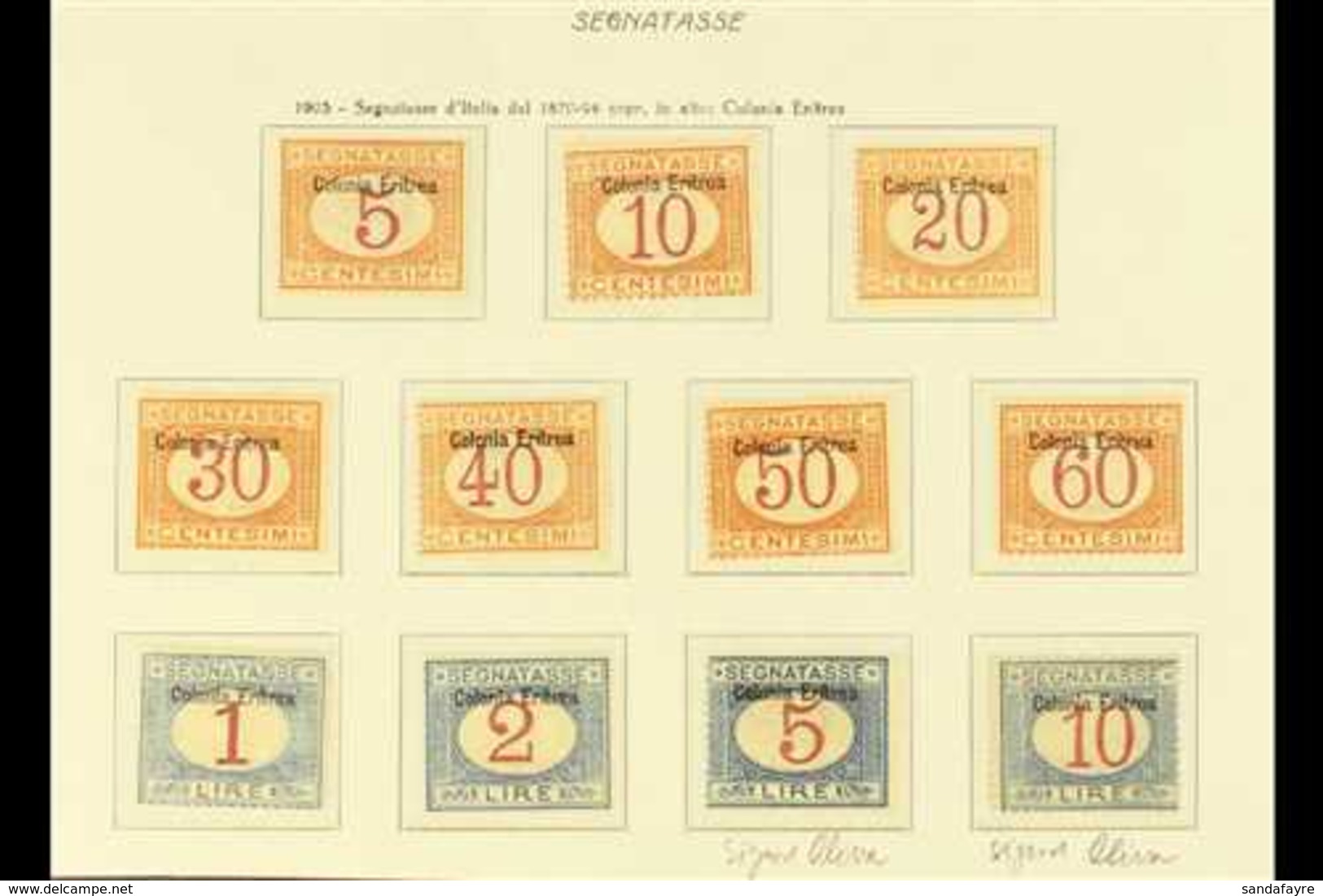 ERITREA  POSTAGE DUES 1903 Overprints At Top Complete Set Including The Rare 10L (SG D30/40, Sassone 1/11), Fine Mint, B - Andere & Zonder Classificatie
