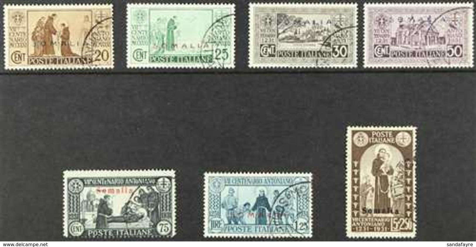 SOMALIA  1931 St Anthony Overprints Complete Set (Sassone 158/64, SG 154/60), Fine Cds Used, Fresh. (7 Stamps) For More  - Andere & Zonder Classificatie