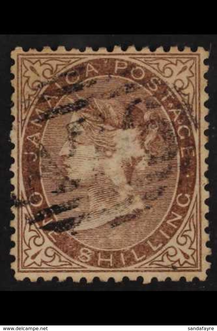 1860-70  (wmk Pineapple) 1s Yellow-brown With "$" For "S" Variety, SG 6c, Used, Scuff Above Queen's Neck. Cat £600. For  - Jamaïque (...-1961)