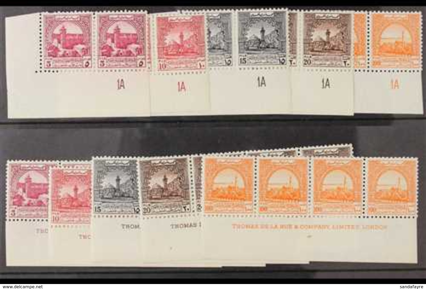 OBLIGATORY TAX  1951 Complete Sets, SG T302/06, Never Hinged Mint Upper Right Corner SHEET NUMBERS PAIRS, Lower Left Cor - Jordanië