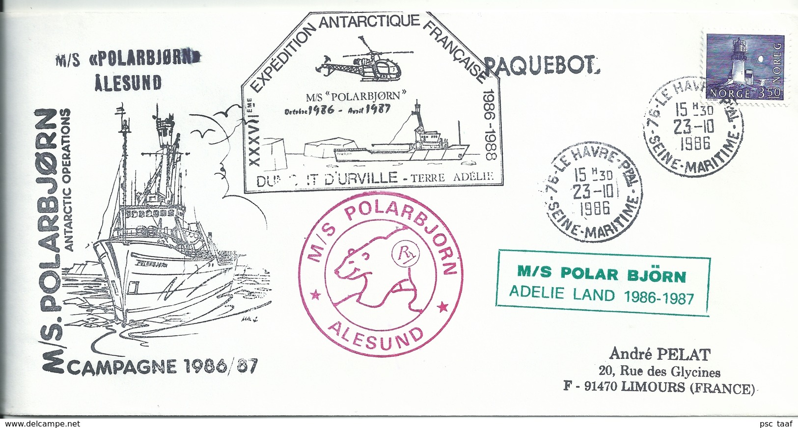 YT 833 Phare De Lindesnes - Posté à Bord Du Polar Björn - Le Havre - 23/10/1986 - Lettres & Documents