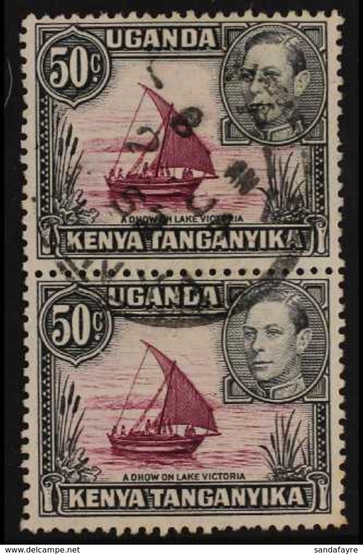 1938  50c Purple And Black, Variety "Dot Removed In Pair With Normal", SG 144eb, Vertical Used Pair. For More Images, Pl - Vide