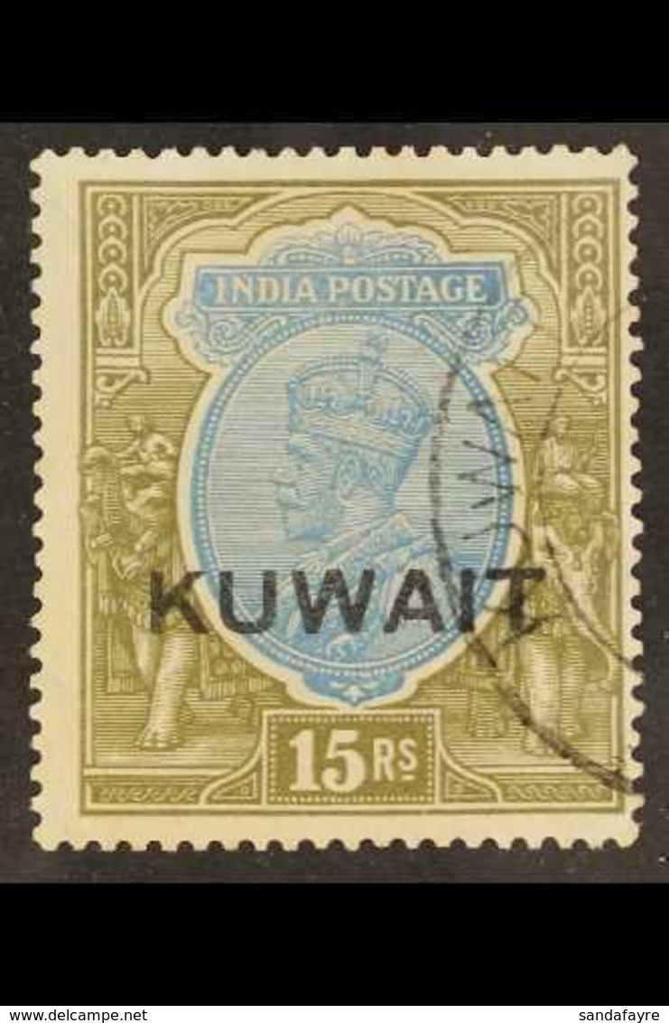 1929-37  KGV (wmk Multiple Stars Inverted) 15R Blue And Olive, SG 29, Very Fine Used. Fresh And Attractive! For More Ima - Koweït