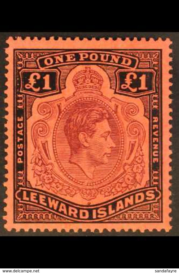 1938 - 1951  £1 Brown Purple And Black On Salmon, Geo VI, Variety "Missing Pearl", SG 114ba, Superb Mint Og, Barest Hint - Leeward  Islands