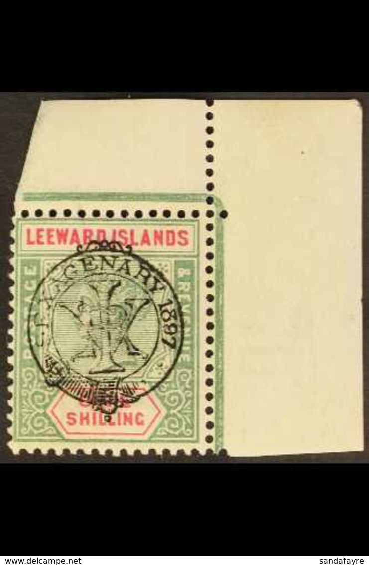 1897  1s Green And Carmine Diamond Jubilee, SG 15, Never Hinged Mint Example From The Upper-right Sheet Corner. For More - Leeward  Islands