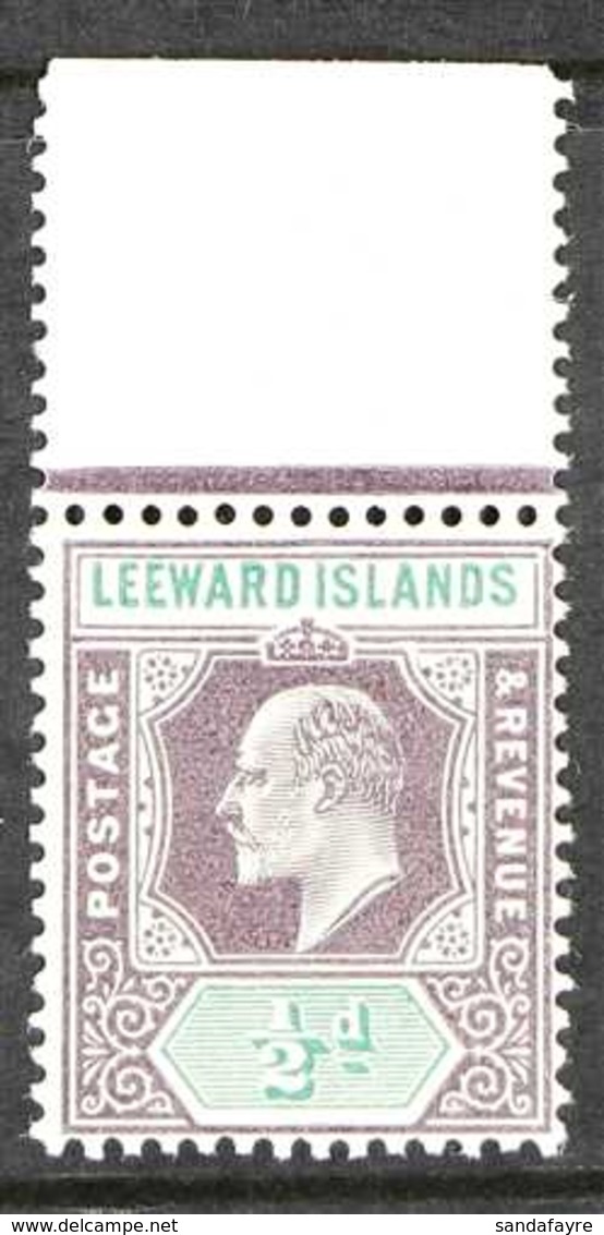 1905-08  ½d Dull Purple And Green, Damaged Frame And Crown (Spaven Flaw), SG 29a, Superb Never Hinged Mint Upper Margina - Leeward  Islands