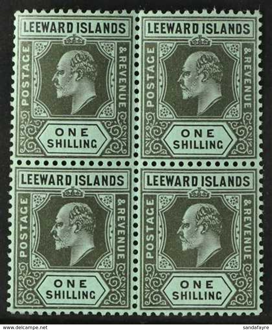 1907-11  1s Black And Green, SG 43, Fine Never Hinged Mint Block Of Four. For More Images, Please Visit Http://www.sanda - Leeward  Islands