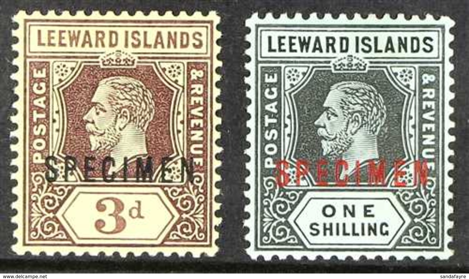 1912-22  3d And 1s White Backs, Each Overprinted "SPECIMEN", SG 51as & 54as, Fine Mint. (2 Stamps) For More Images, Plea - Leeward  Islands