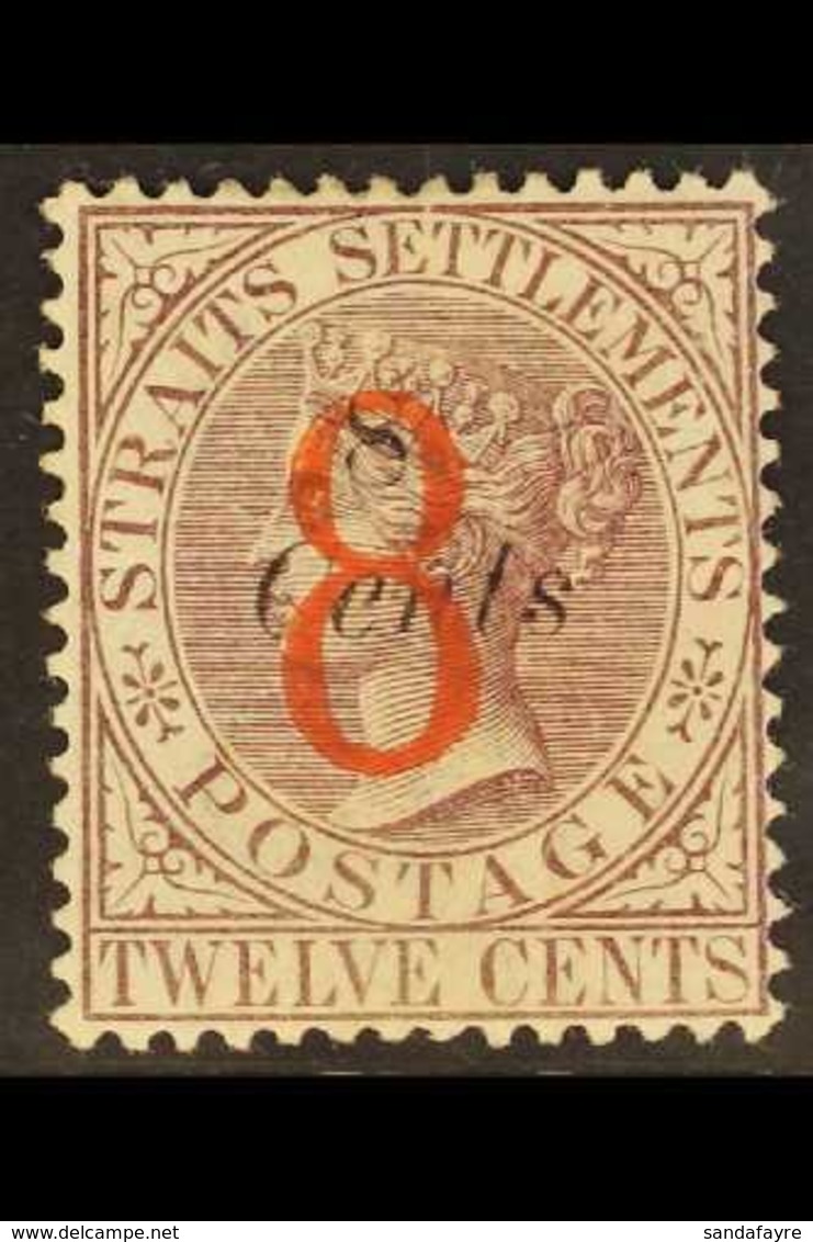 1884  "8" On 8c On 12c Dull Purple, SG 80, Fine Mint Part Og. Well Centred Copy Of This Scarce Stamp. For More Images, P - Straits Settlements