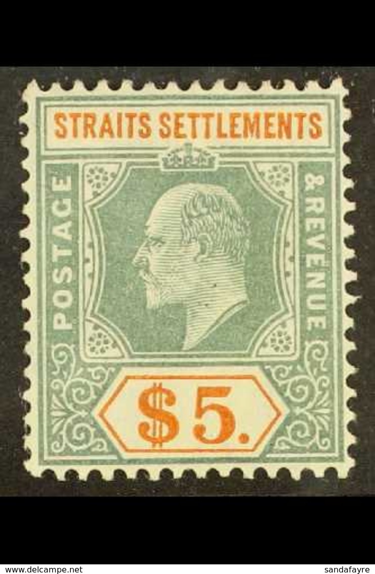 1904-10  $5 Dull Green & Brown-orange, Wmk Mult Crown CA, SG 138, Very Fine Mint. For More Images, Please Visit Http://w - Straits Settlements