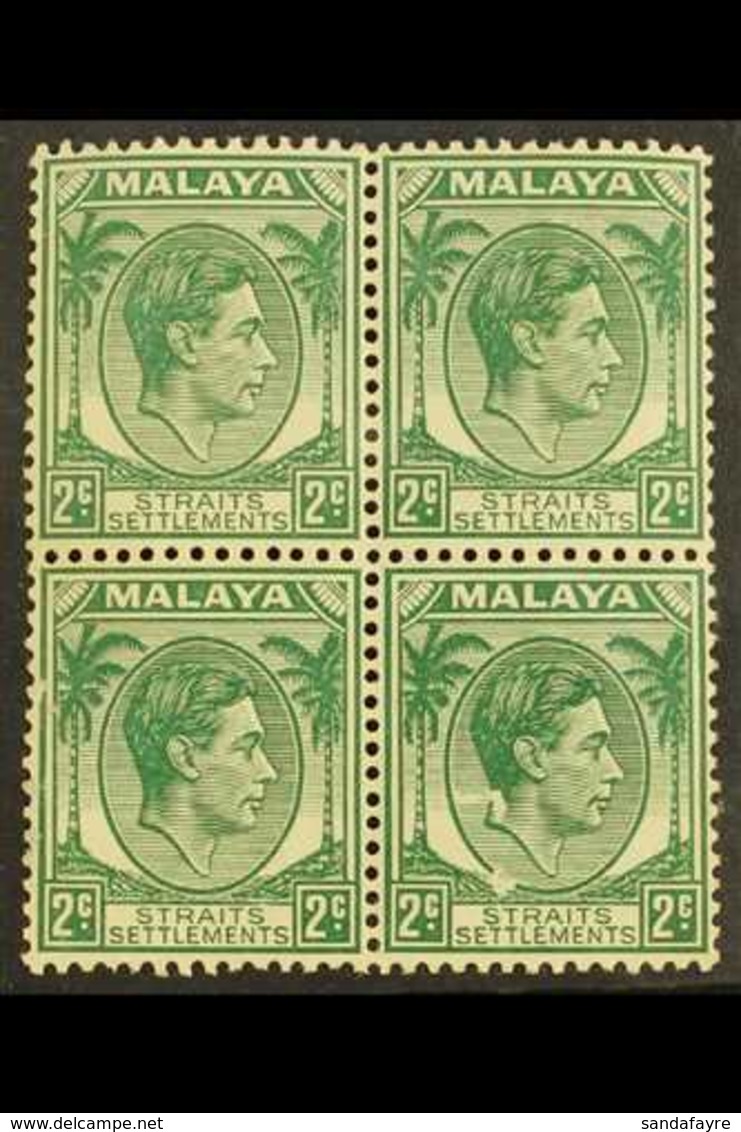 1937-41  2c Green, Die II, SG 293, Mint Block Of Four, Light Gum Toning And Surface Scuffing To Both Bottom Stamps, But  - Straits Settlements