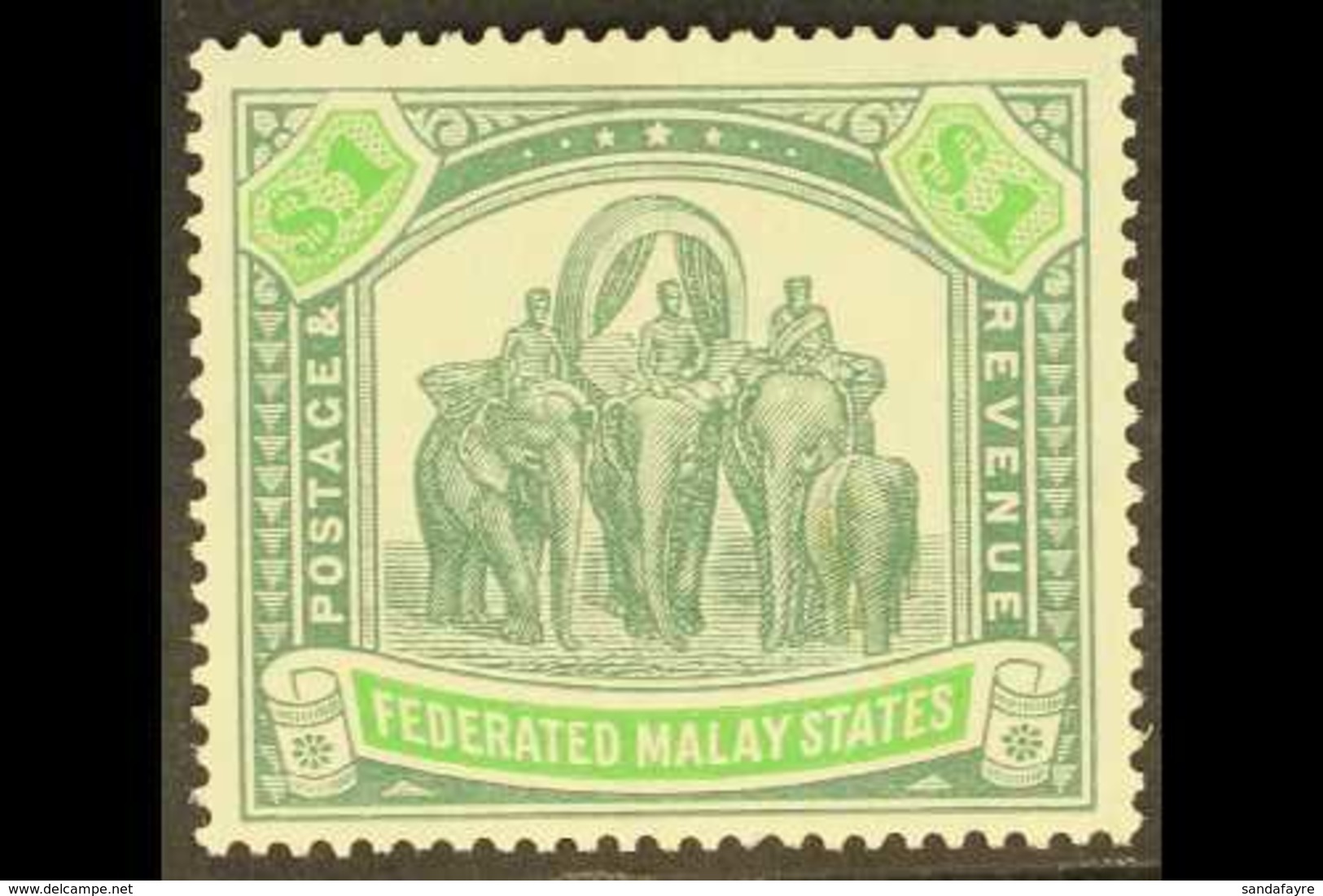 F.M.S.  1904-22 $1 Grey-green And Green Elephants, SG 48, Fine Mint.  For More Images, Please Visit Http://www.sandafayr - Andere & Zonder Classificatie