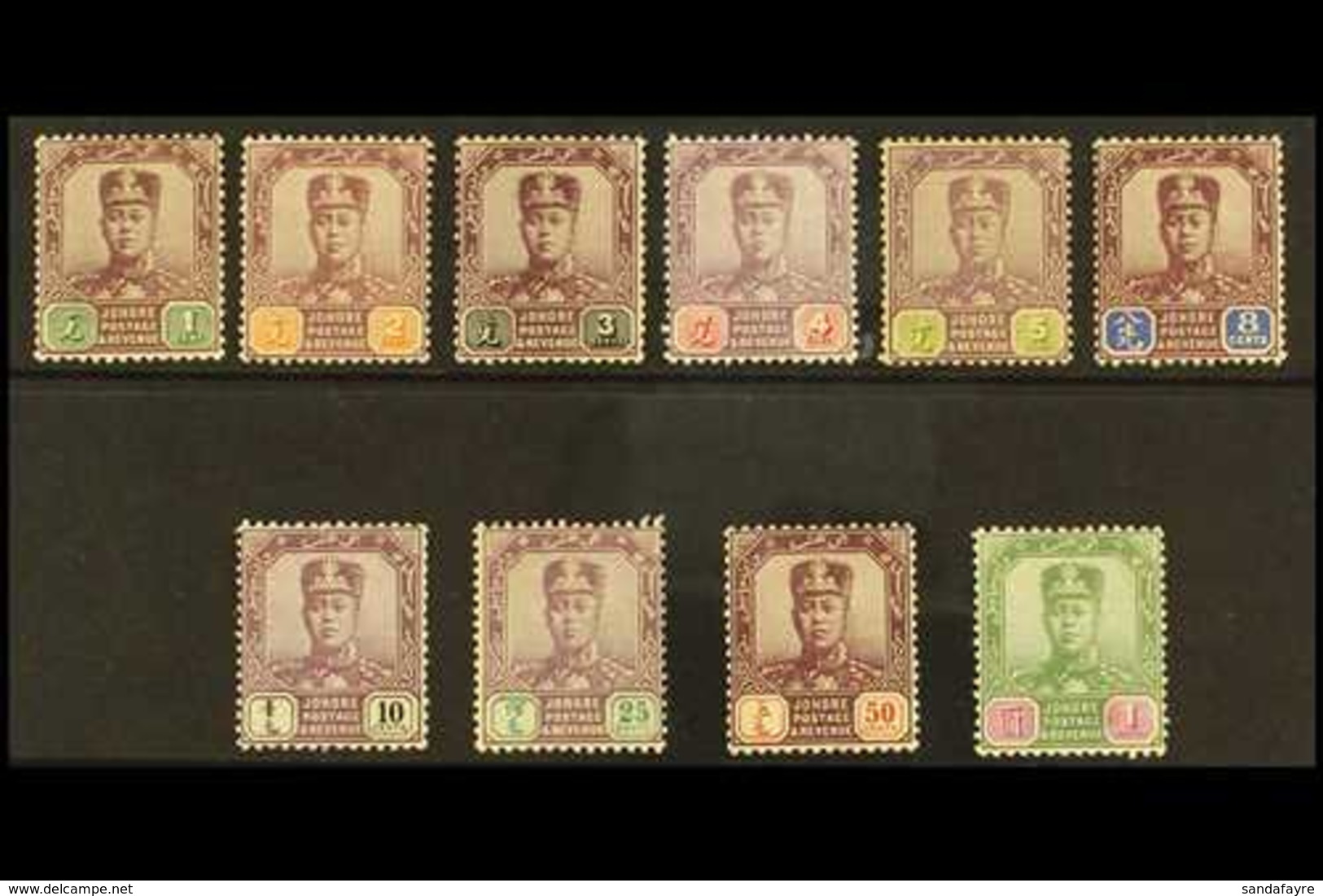 JOHORE  1910 Sultan Set, Wmk Vert. Rosettes, SG 78/87, Fine Mint, 10c Toned Gum. (10 Stamps) For More Images, Please Vis - Andere & Zonder Classificatie