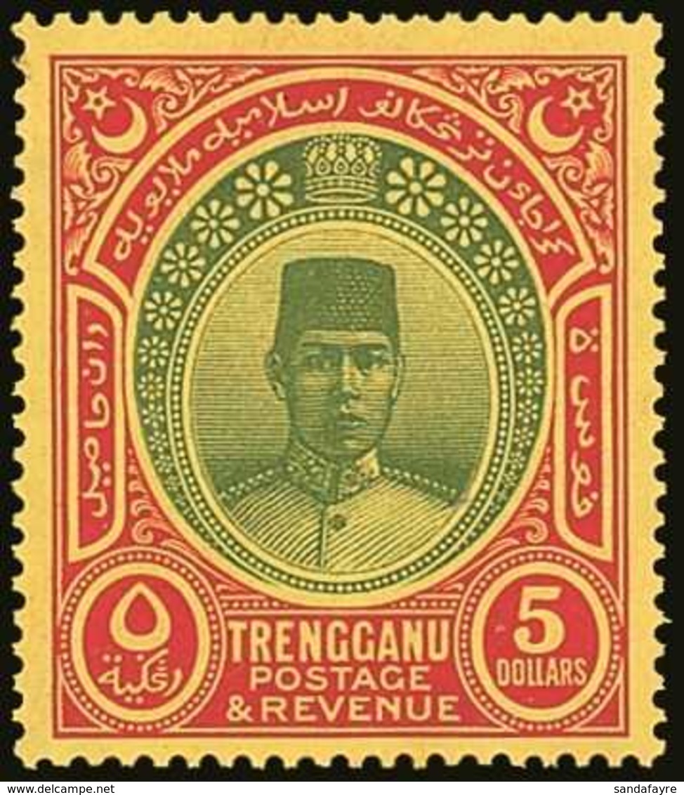 TRENGGANU  1938 $5 Green And Red On Yellow, Wmk Mult Script CA, SG 44, Very Fine Mint. Fresh & Attractive. For More Imag - Autres & Non Classés