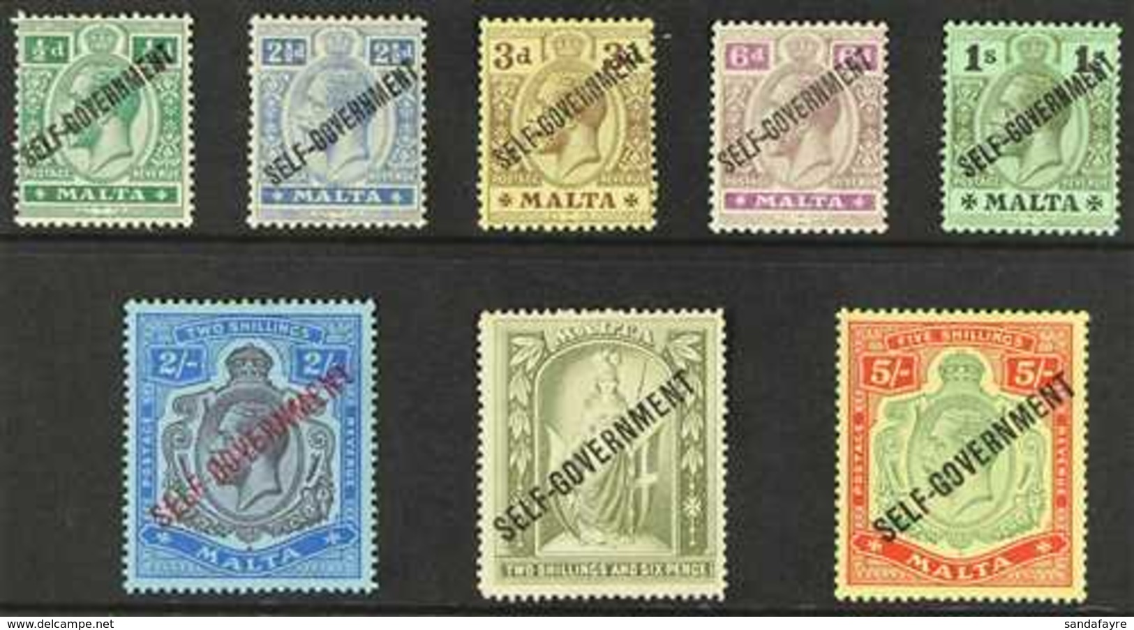 1922  "Self Government" Set Complete, Wmk MCA, SG 106/113, Very Fine Mint. (9 Stamps) For More Images, Please Visit Http - Malta (...-1964)