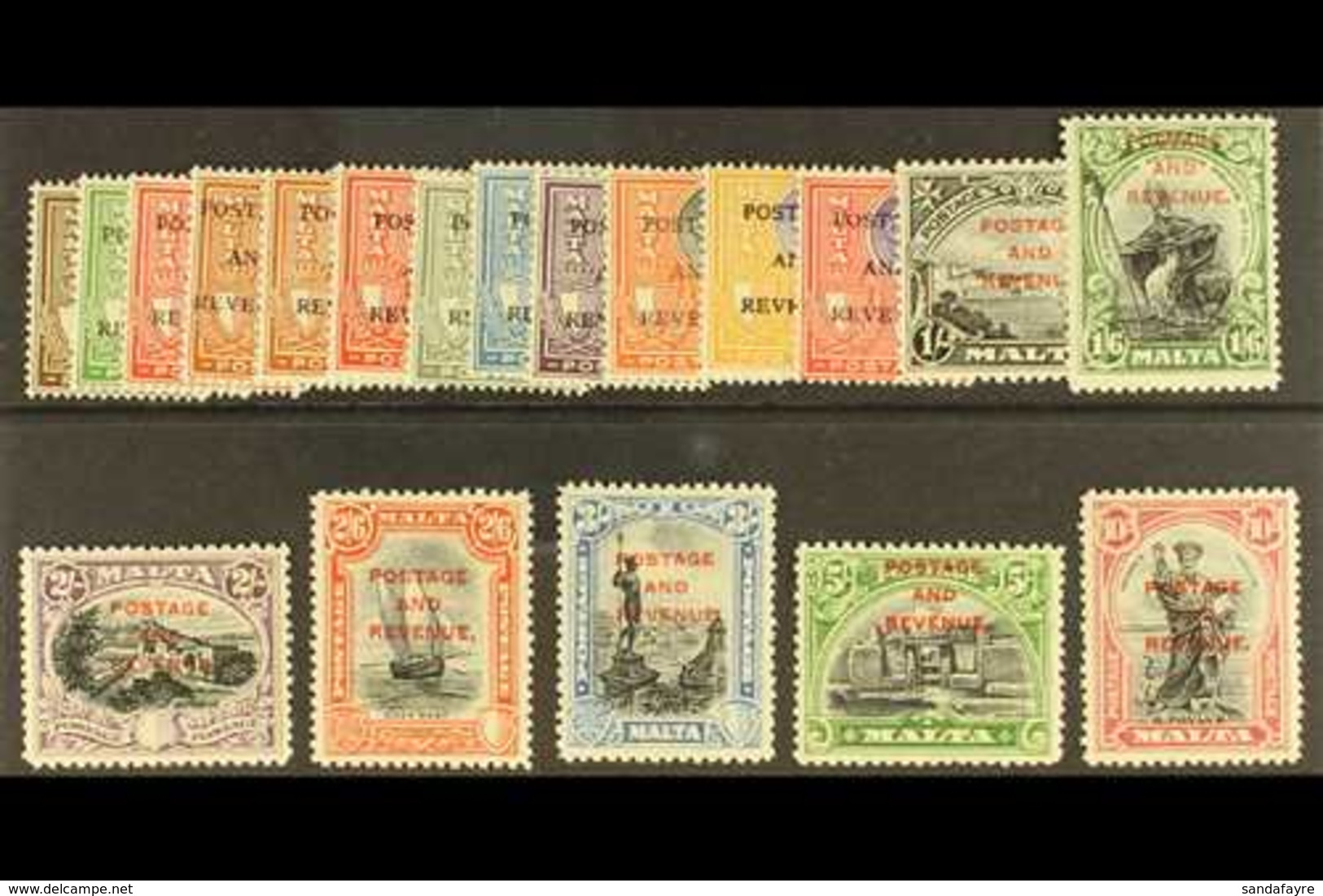 1928  "Postage And Revenue" Overprints Complete Definitive Set, SG 174/192, Very Fine Mint, Only Very Lightly Hinged. (1 - Malte (...-1964)