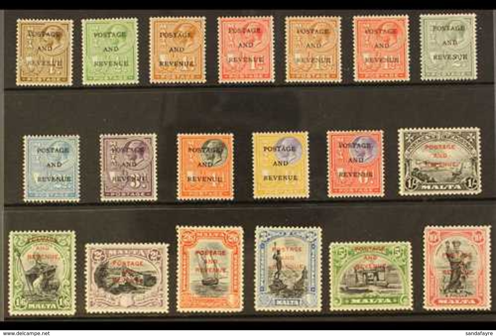 1928  "POSTAGE AND REVENUE" Overprinted Complete Set, SG 174/92, Very Fine Mint. (19 Stamps) For More Images, Please Vis - Malte (...-1964)