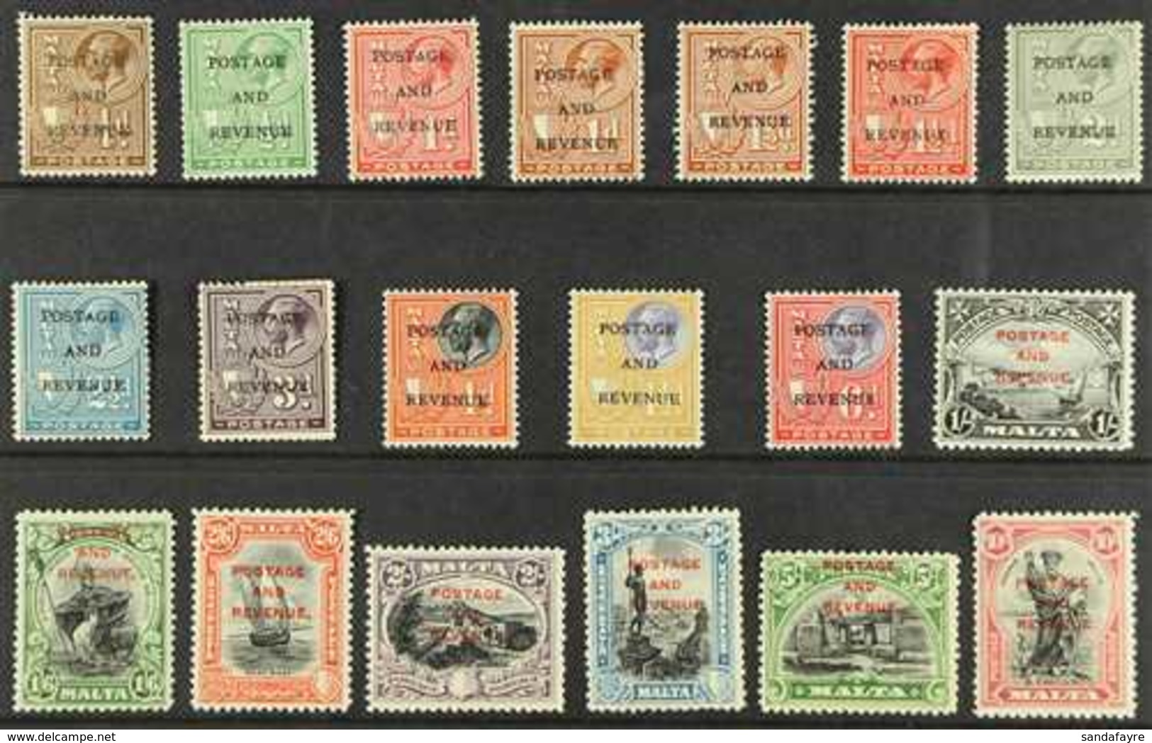 1928  St Paul Set Overprinted Postage And Revenue, SG 174-192, Very Fine Mint. (19 Stamps) For More Images, Please Visit - Malta (...-1964)