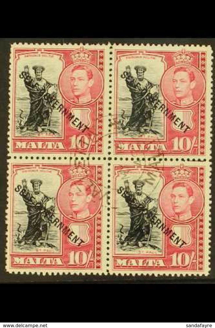 1948-53  10s Black & Carmine Overprint, SG 248, Fine Cds Used BLOCK Of 4 With Superb Cds Cancel At The Centre, Very Fres - Malta (...-1964)