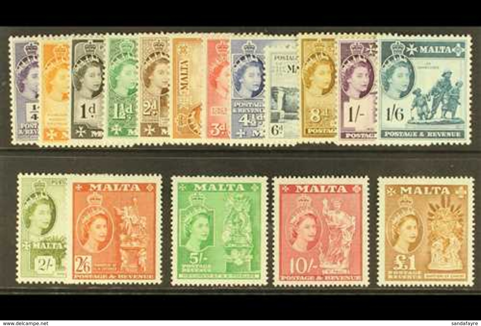1956-58  Complete Definitive Set, SG 266/283, Never Hinged Mint. (17 Stamps) For More Images, Please Visit Http://www.sa - Malta (...-1964)