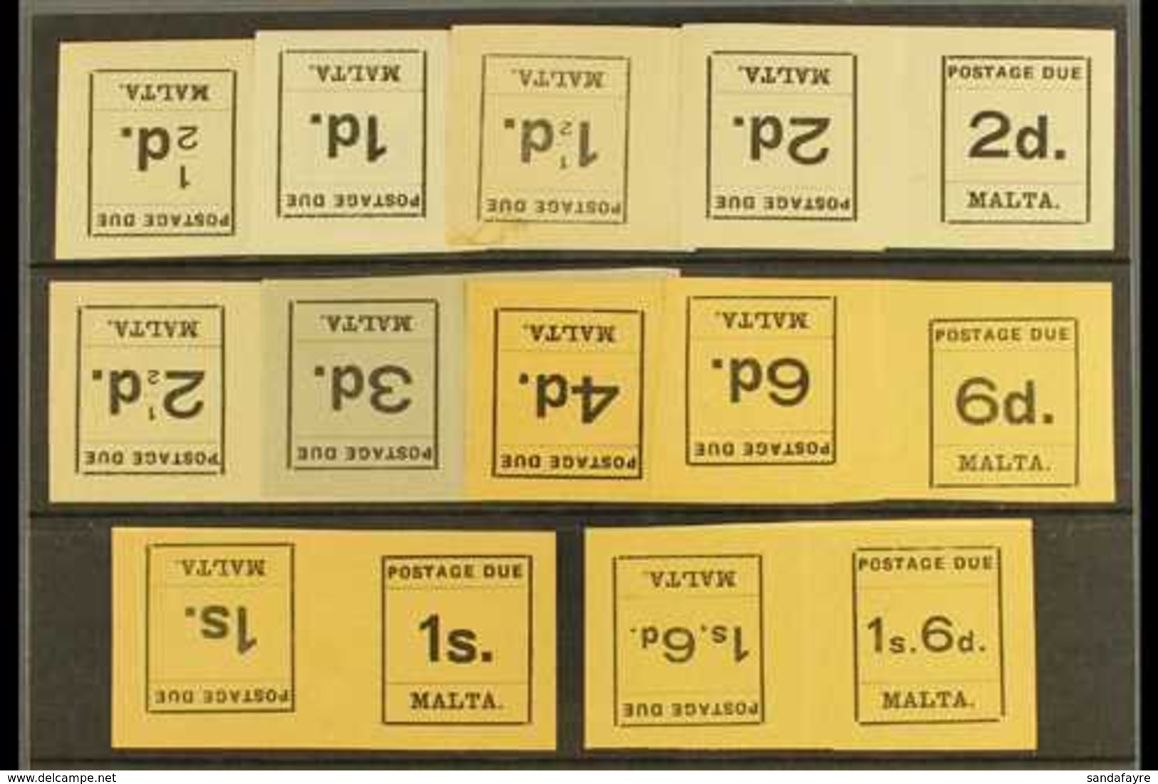 POSTAGE DUES  1925  Typeset Set Complete As Tete-beche Pairs,  SG D1a/10a, Very Fine Mint. (10 Pairs) For More Images, P - Malte (...-1964)