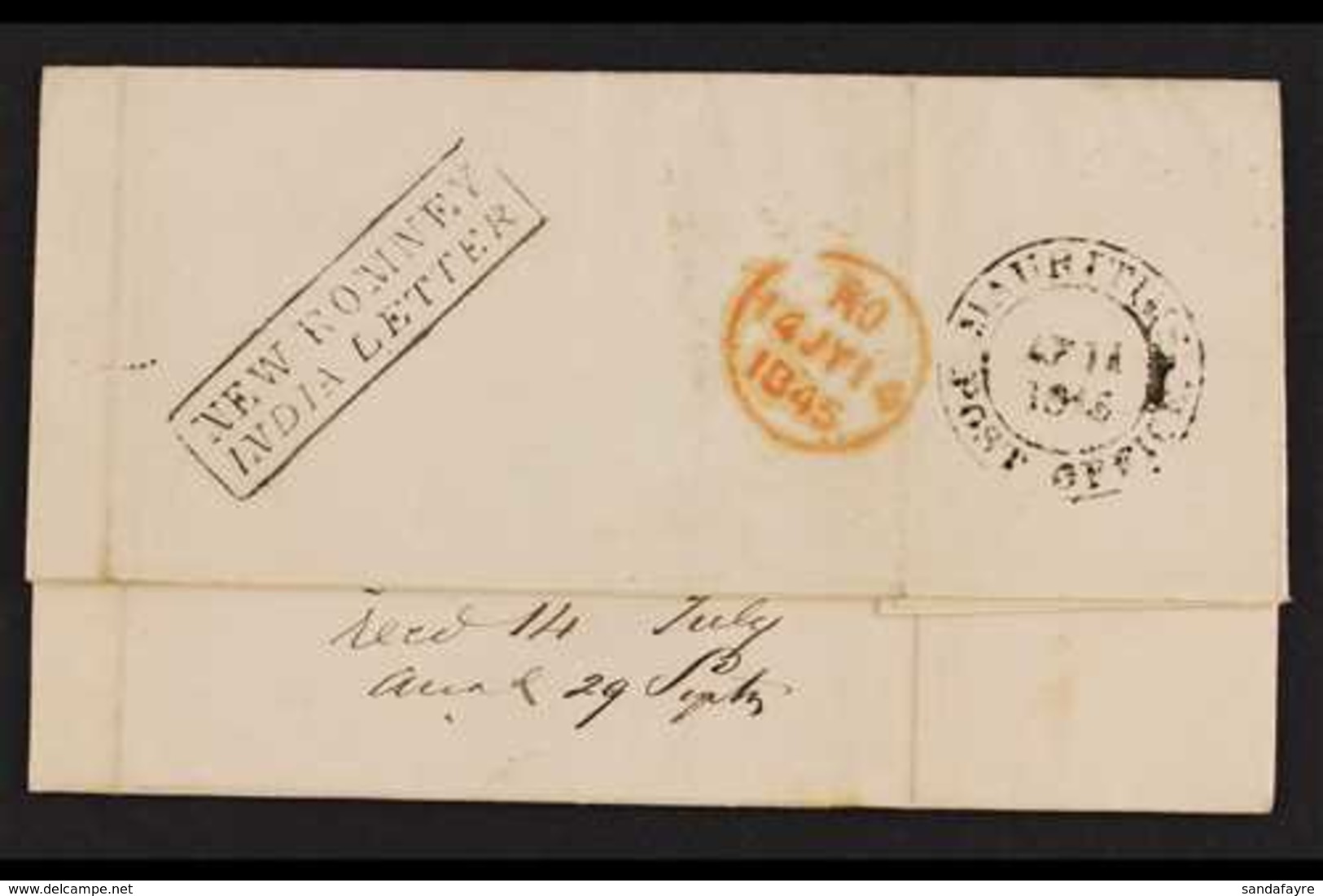 1845  (April) Entire Letter "Pr. John King" To Huth In London, Showing Black MAURITIUS POST OFFICE Cds, And Very Fine Bo - Mauritius (...-1967)