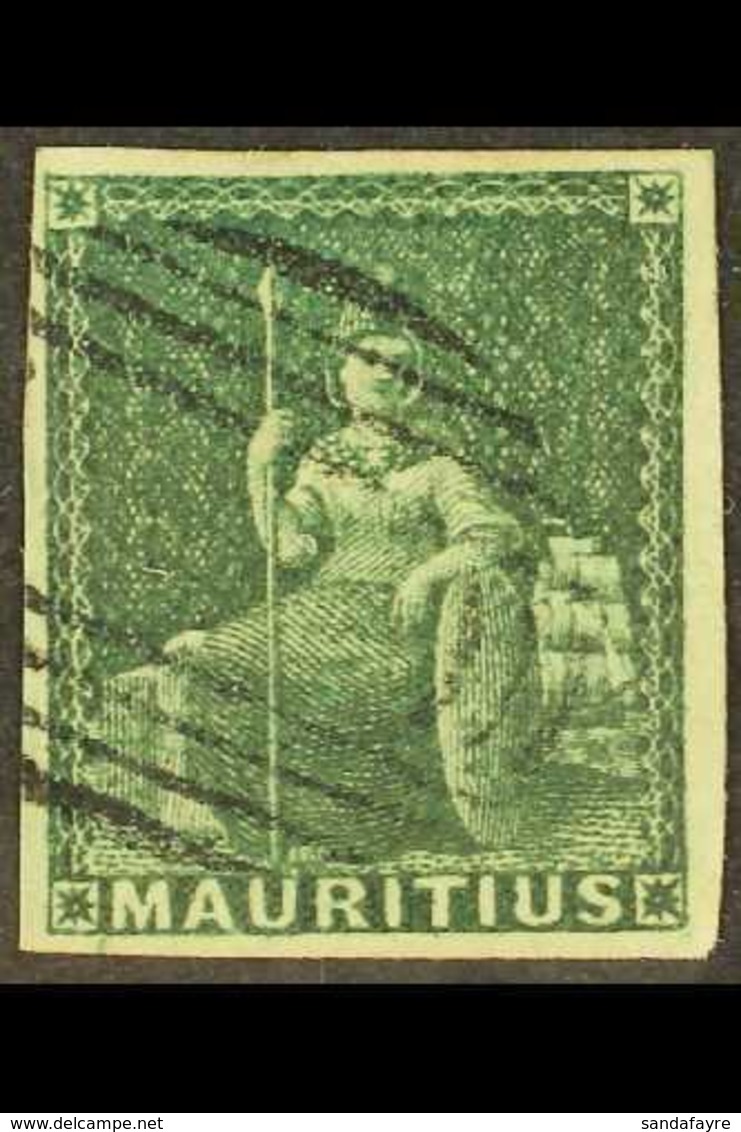 1858-62  (4d) Green Britannia, Imperf, SG 27, Very Fine Used, Four Clear Margins. Great Looker! For More Images, Please  - Maurice (...-1967)