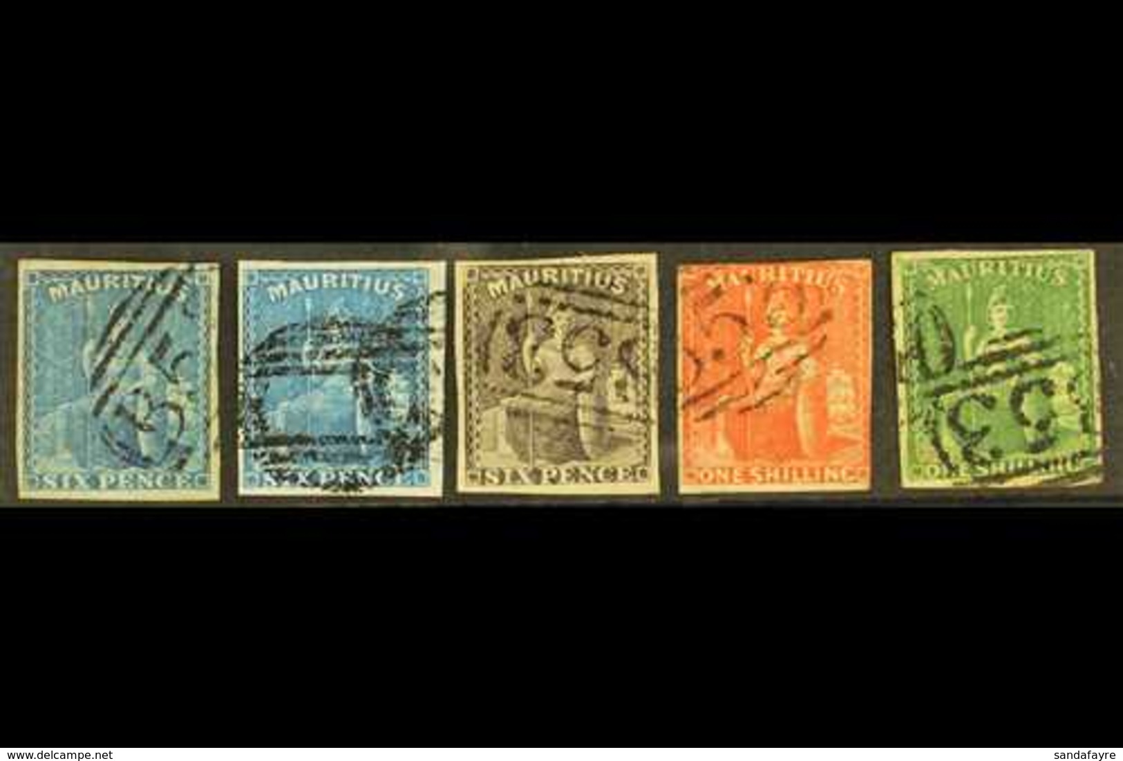 1859-61  BRITANNIAS All Values Incl. Two Shades Of 6d Blue, Imperf, SG 32/5, Good To Fine Used, 1s Vermilion With Close  - Mauritius (...-1967)