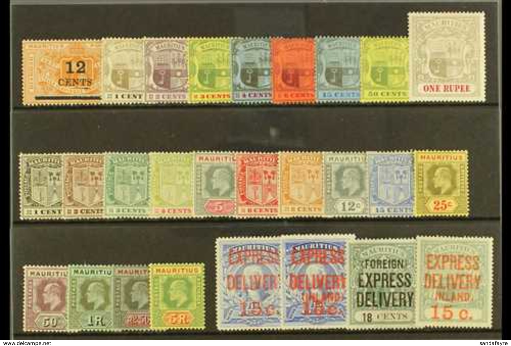 1902-1910 MINT KEVII SELECTION  Presented On A Stock Card Including 1904-07 Arms Set, 1910 Set To 5r, 1903-04 Express De - Mauritius (...-1967)
