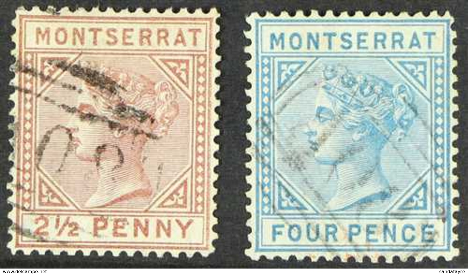 1880  2½d Red-brown And 4d Blue "CC", SG 4/5, Each With Neat "A08" Cancels. (2 Stamps) For More Images, Please Visit Htt - Montserrat