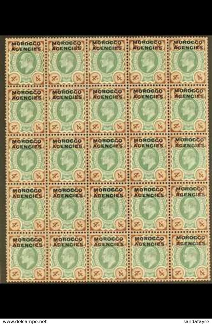 BRITISH CURRENCY  1907 KEVII 4d Green And Chocolate Brown, SG 34, Never Hinged Mint Block Of Twenty-five (5 X 5), Includ - Autres & Non Classés