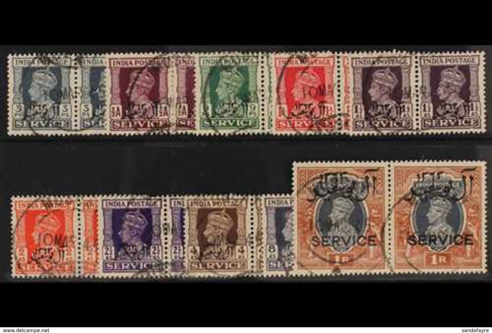 OFFICIALS  1944  Set Complete, SG O1/10, Very Fine Used Pairs. (20 Stamps) For More Images, Please Visit Http://www.sand - Oman