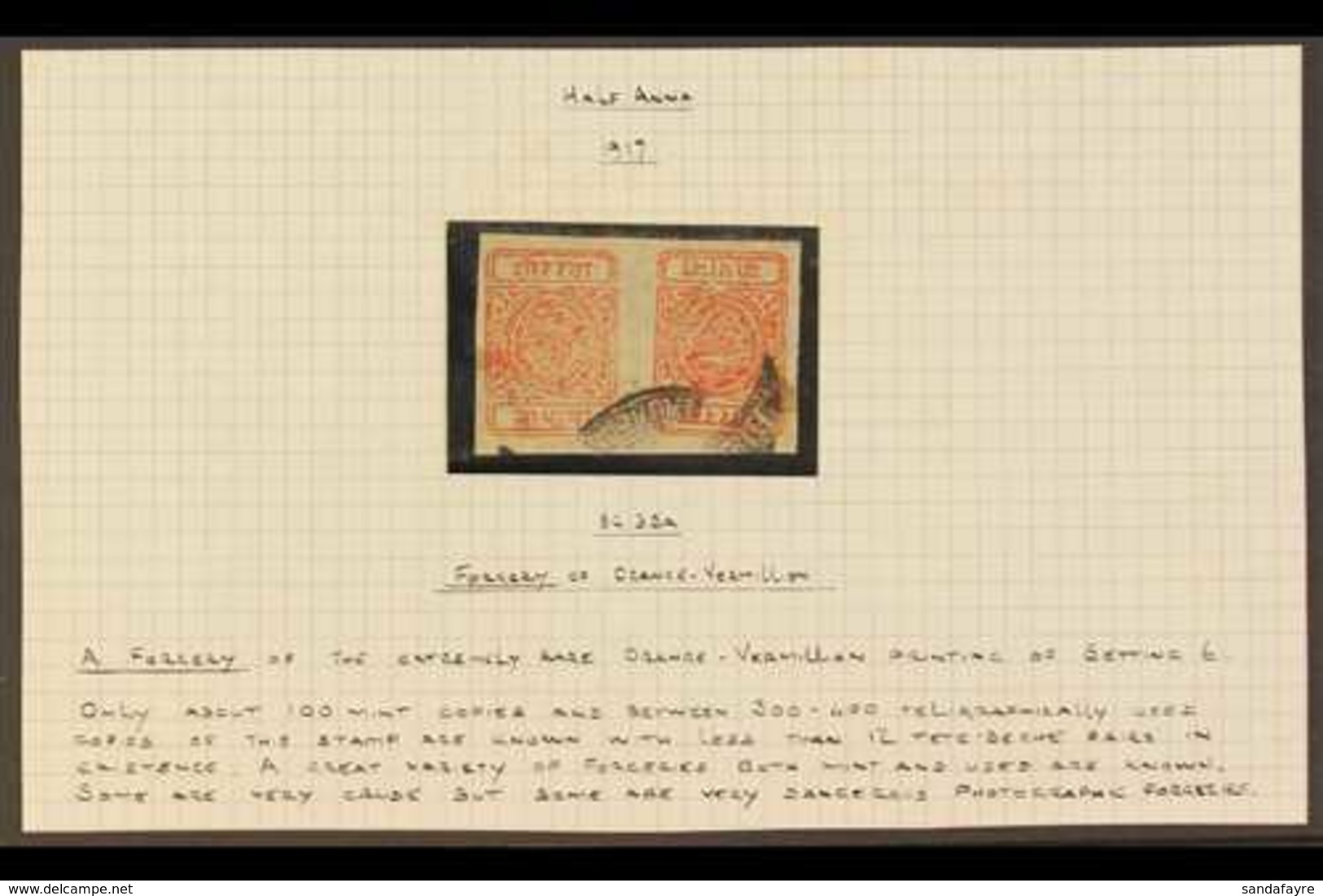 1917-30  ½a Orange-vermilion Tete-beche Pair USED FORGERY, As SG 35a, Apparently Less Than Twelve Genuine Tete-beche Pai - Nepal